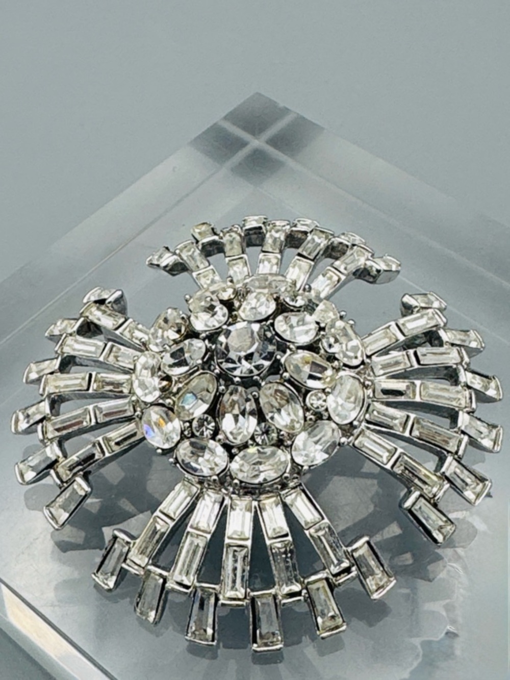 Monet Clear Crystal Silver-Tone Floral Brooch - Elegant Sparkle